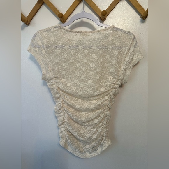 Free People Intimately Keep It Simple Lace/Ruched Baby Tee Ivory Small EUC - Picture 5 of 5
